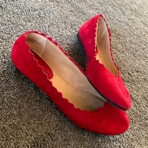 Red suede Audrey Brooke flats